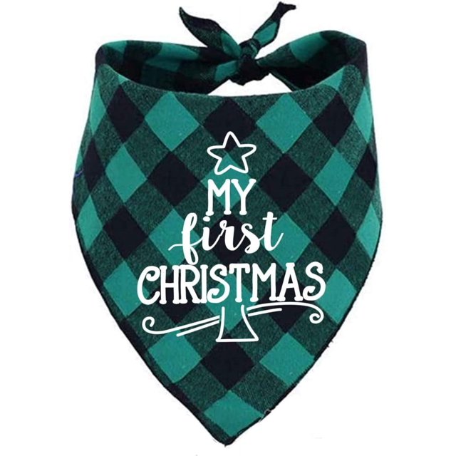 First Christmas Dog Bandana,Buffalo Plaid Dog Scarf for Small Medium Large Dogs