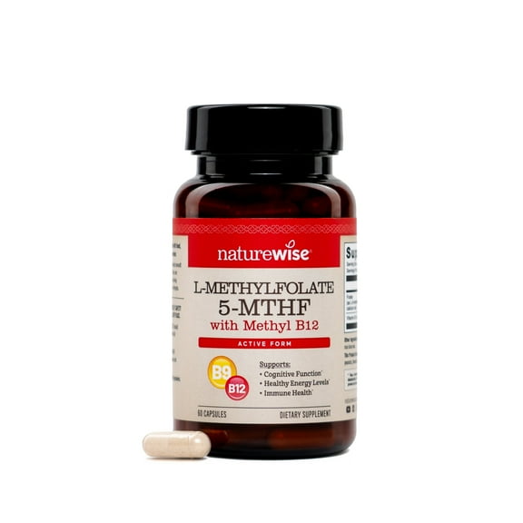 NatureWise L Methylfolate 15mg   B12 - L-Methylfolate 15mg   B12 Methylcobalamin 1000 mcg - Active 5-MTHF Form - Supports Mood & Energy - Vegan, Non-GMO, USA Manufactured - 60 Capsules [60Day Supply]