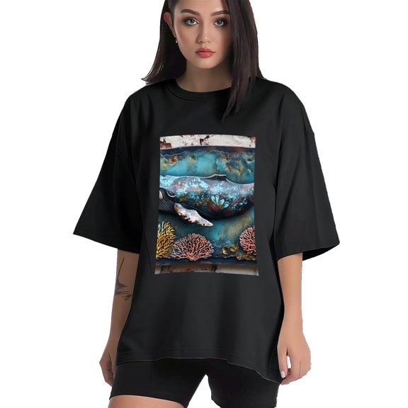 Plus Size Shirt for Women Black Tops for Women Short Sleeves Shirt for Women Whale T Shirt Crewneck Shirt for Women XS