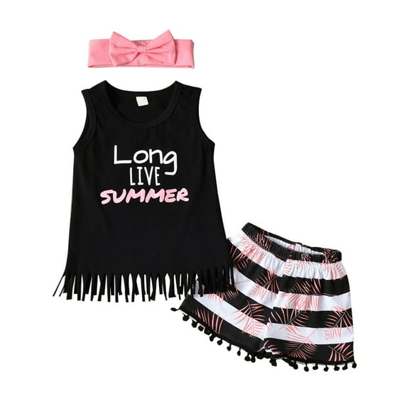 Mercatoo Toddler Baby Girl Outfits Fringe Tank Top Tassel Shorts Headband 3 𝐏iece Set Kids Girls Summer Holiday Clothes