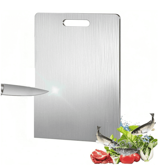 SPOKKI 9.8x14.1 Inch Titanium Cutting Board, Double-Sided Stainless Steel Kitchen Board for Vegetables & Meat