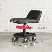Rolling Creeper Garage Stool, 300 lb Capacity Mechanic Stool with 360° Wheels, Tool Tray & Adjustable Height – Red