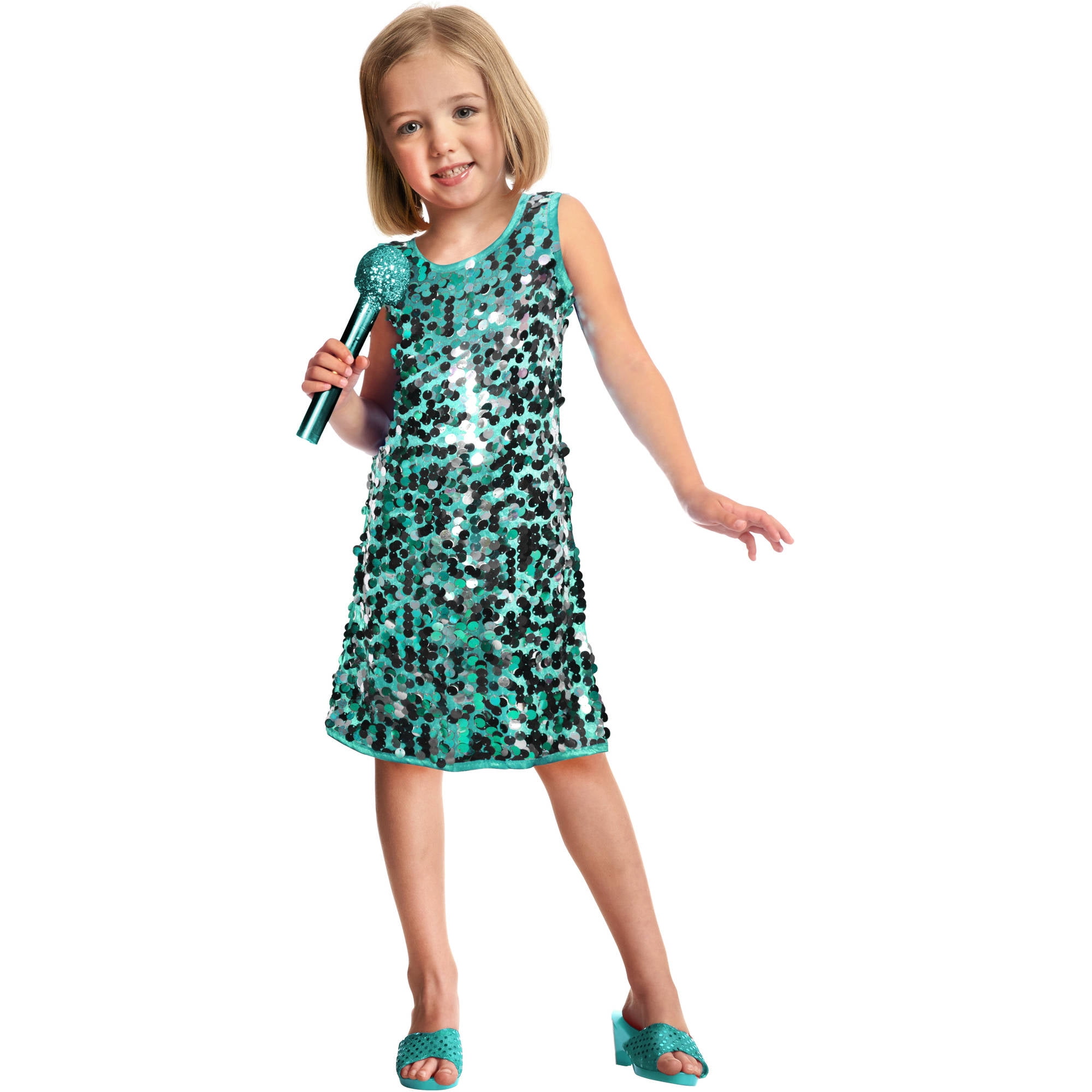 Sequins Pop Star Child Halloween Costume, Teal