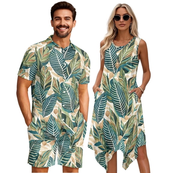 Yuyamidu Couples Outfits Matching Sets Summer Dresses for Women Mens 2 Piece Short Set Sleeveless Tank Midi Asymmetrical Dress Mens Shirt and Shorts Set Matching Couples Vacation Outfits Man S