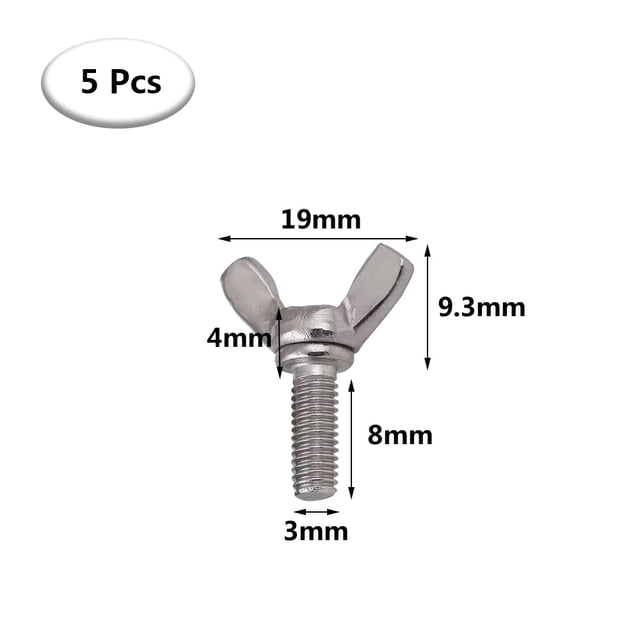 Juego de 5 tornillos de mariposa de acero inoxidable 304 M3 para equipos de maquinaria