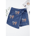 thumbnail image 5 of Women's Sail Blue High Waist USA Flag Inspired Bow Patched Twisted Denim Skort | [ZhiHiMeRi] | 8, 5 of 6