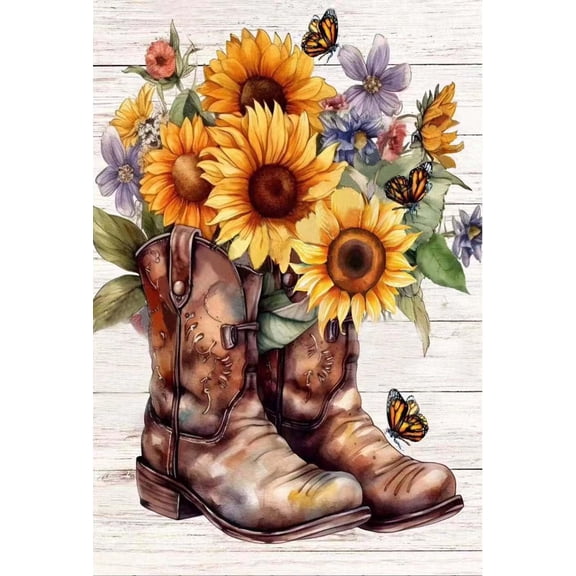 Boot Diamond Painting Kits for Adults,5D Butterfly Sunflower Flowers Diamond Art Kits for Beginners,DIY Full Drill Diamond Gem Art with Painting Kits for Home Wall Decor 12 x 16 Inch