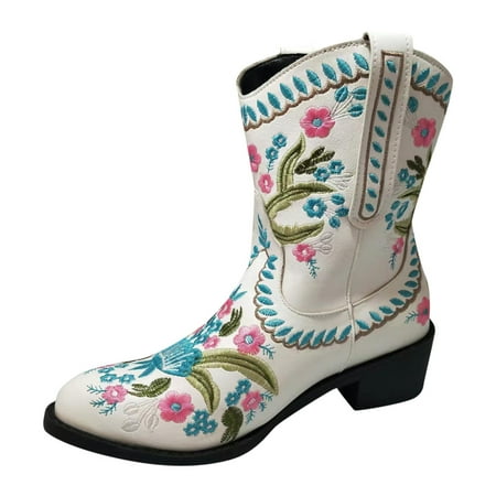 

Women Walking Shoes Ladies Shoes Embroidered Thick Square Heel Boots Casual Boots Fashion Soft Sole Ladies Shoes Nude Boots Shoes Non Slip Shoes Ankle Boots for Women PU Beige