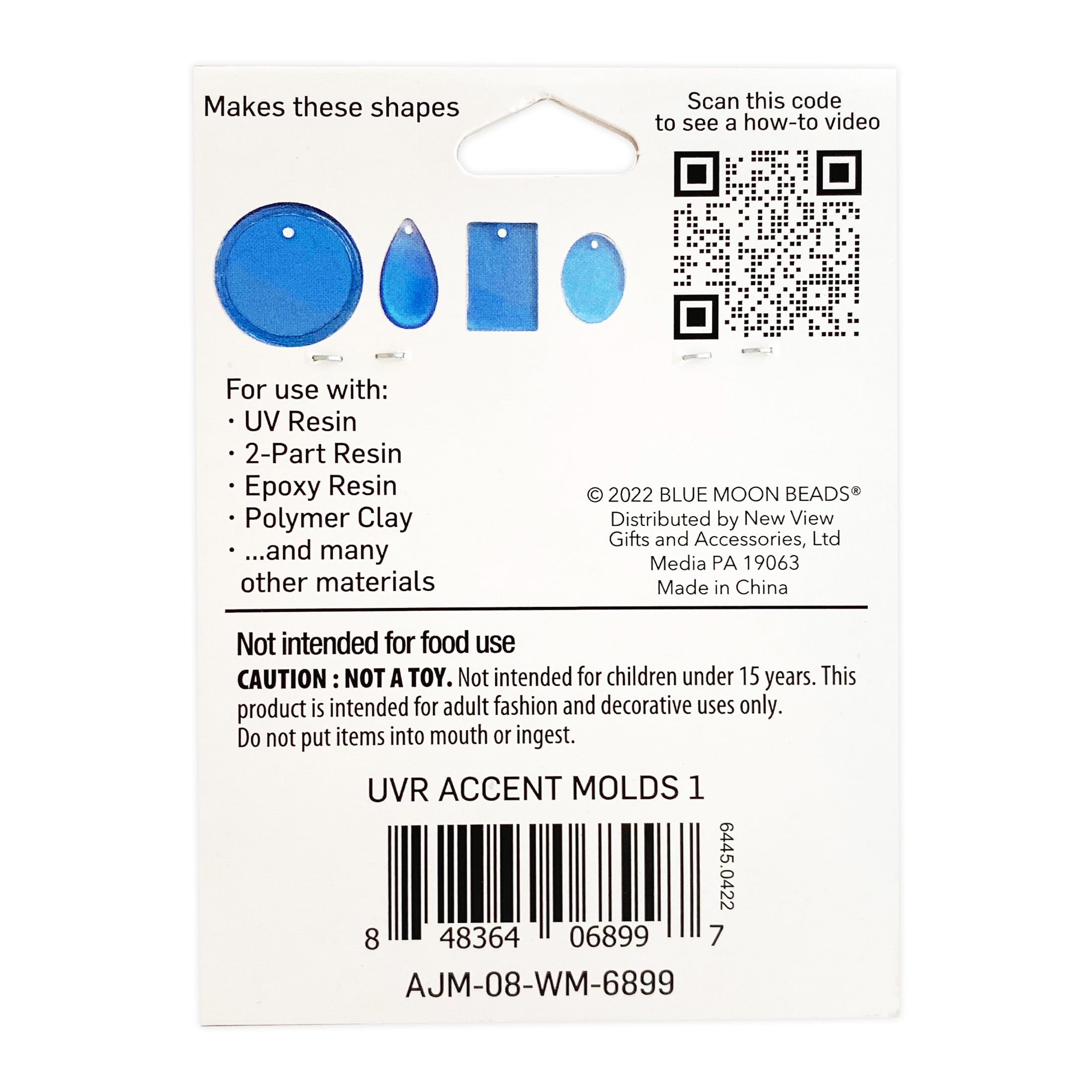 Blue Moon Beads UV Resin Silicone Pendant Craft Mold Set,Unisex-Teen to Adult, 4 Piece