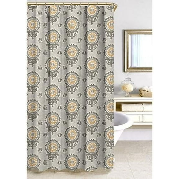 Serafina Home Grey And Yellow Fabric Shower Curtain 70" x 72" (Olivia)