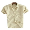 thumbnail image 1 of POINTERTECK Chemises en Lin à Manches Courtes pour Hommes, Robe Décontractée Ample, Hauts Doux Tee, 1 of 2
