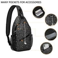 thumbnail image 2 of Sling Backpack,Black White Halloween Symbol Pattern Sling Bag with Water Bottle Holder,Waterproof Sling Bag for Men/Women with Headphone Jack for Hiking,Travel, 2 of 6