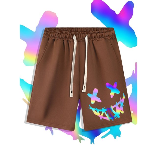 Pantalones cortos de verano para hombre, Pantalón deportivo de playa Retro, minimalista, estampado de cara sonriente, moda urbana, secado rápido, con cordón Fivean unisex