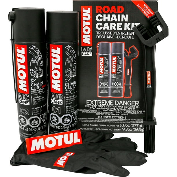 Motul 109767 AllInOne Chain Care Kit Package Lube Brush Gloves