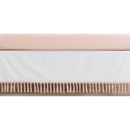UPC: 0846480091271 | Boho Fringe White and Pink Dust Ruffle Crib Skirt by Sweet Jojo Designs