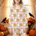thumbnail image 2 of RUTAYY Girls Pajama Set Cute Ghost Pumpkin Halloween Graphic 2 Piece Sleep Set Long Sleeve Notch Neck Kids Cozy Indoor Outfit Pink, 2 of 5