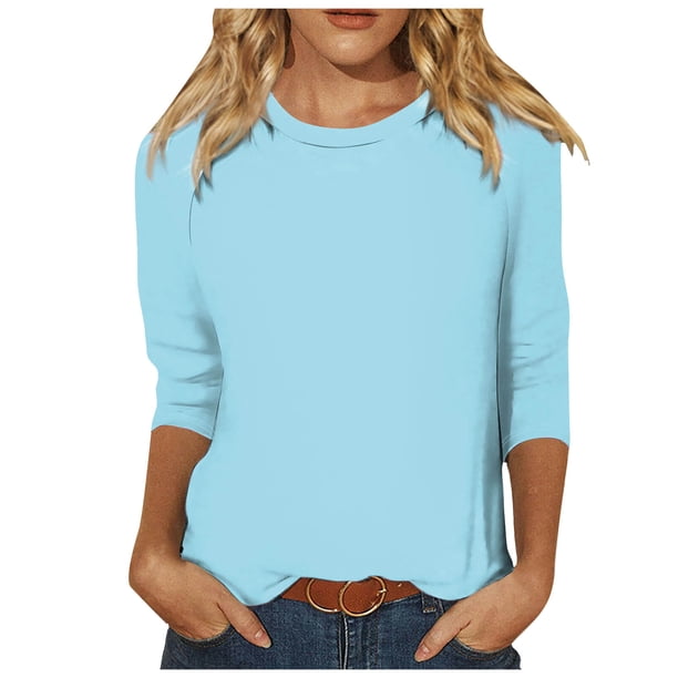 Camisa raglán informal de manga 3/4 para mujer, cuello redondo, poliéster, color liso, estilo informal y moderno, tallas S-XXL