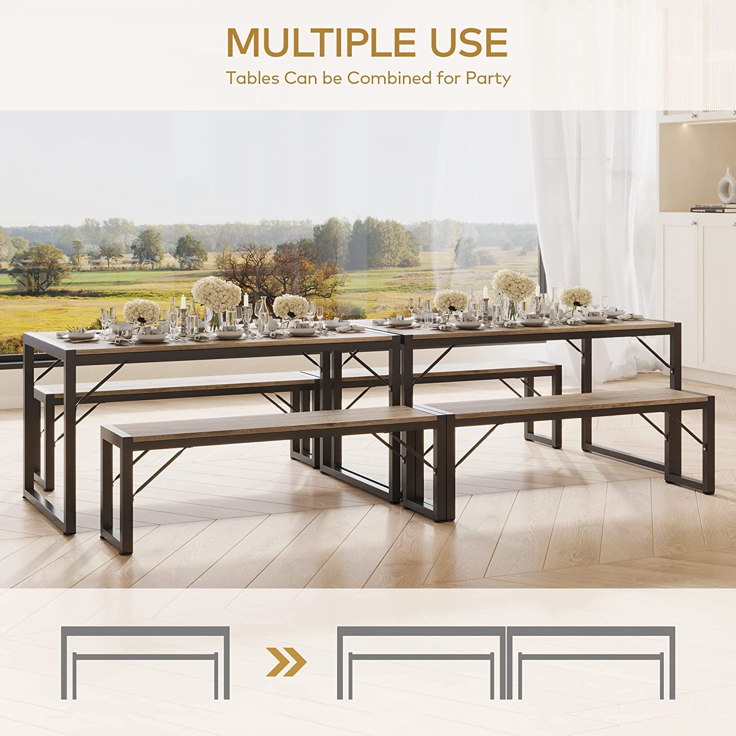 Lofka 3-Piece Breakfast Nook Dining Table Set for 4 with Two Benches for 4 for Kitchen Gray Board