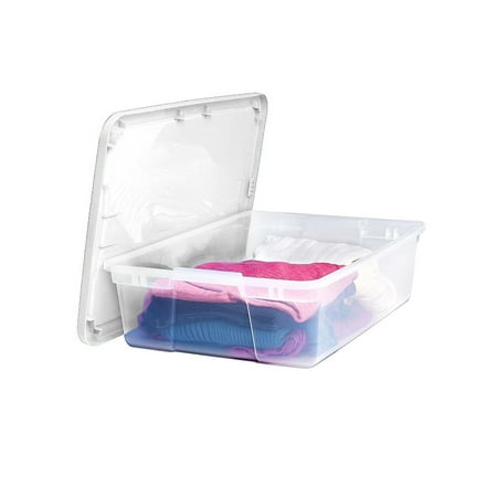 Homz Snaplock 28 Quart Clear Underbed Storage Container with White Lid