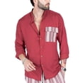 thumbnail image 1 of Blusa informal con botones, talla M, color rojo, camisa de manga larga con cuello y costuras en contraste para hombre, 1 of 6