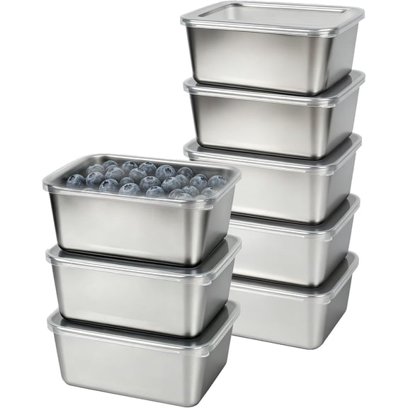 9-Piece Stainless Steel Food Storage Containers Set, Airtight Rectangular Bento Lunch Box for Meal Prep, Fridge Organization and Picnic, Spill-Resistant Meal Prep Containers