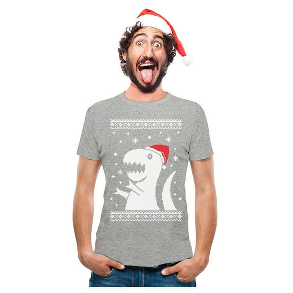 Tstars Mens Ugly Christmas Sweater Big T Rex Santa Christmas Gift Funny Humor Holiday Shirts Xmas Party Christmas Gifts for Him Graphic T Shirt Ugly Xmas Sweater