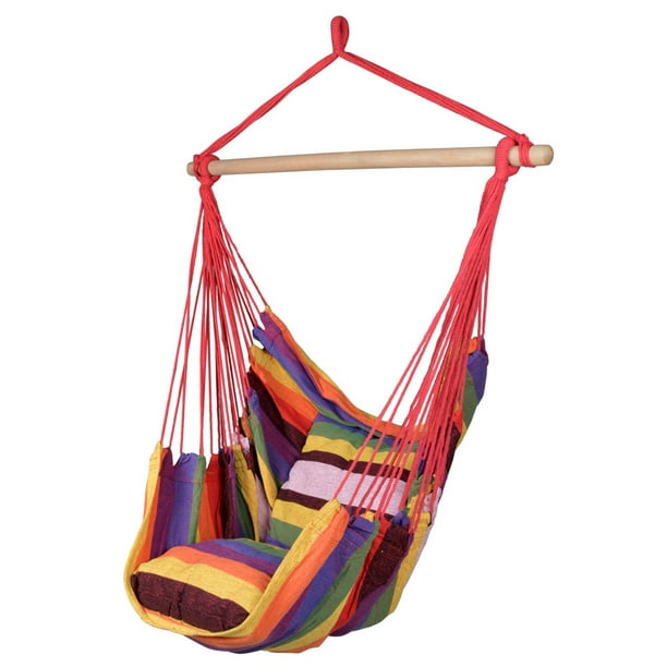 Hanging Chair For Home Distinctive Cotton Canvas Swing Chair Hanging Rope Chair With Pillows Rainbow For Patio Deck Yard Indoor Bedroom Garden Walmart Com Walmart Com