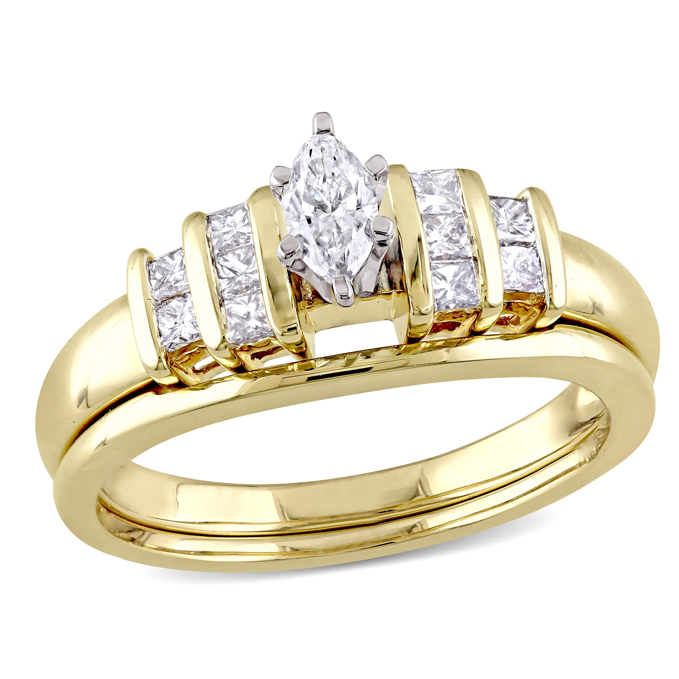 Miabella Women's 1/2 Carat T.W. Marquise and Princess-Cut Diamond Vintage Bridal Set in 14kt Yellow Gold