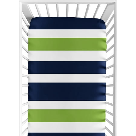 UPC: 0846480030362 | Stripe Navy and Green Fitted Crib Sheet by Sweet Jojo Designs