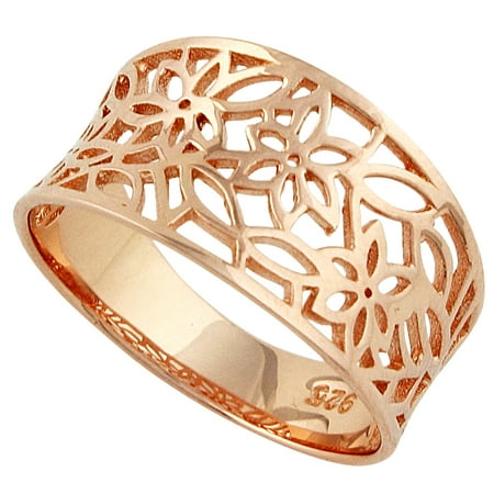 Victorian Style Leaf Filigree Vintage Ring Rose Gold-Tone Plated Sterling Silver Size 12