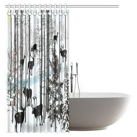 Pop Winter Landscape Shower Curtain Winter Scene With Deer Frozen