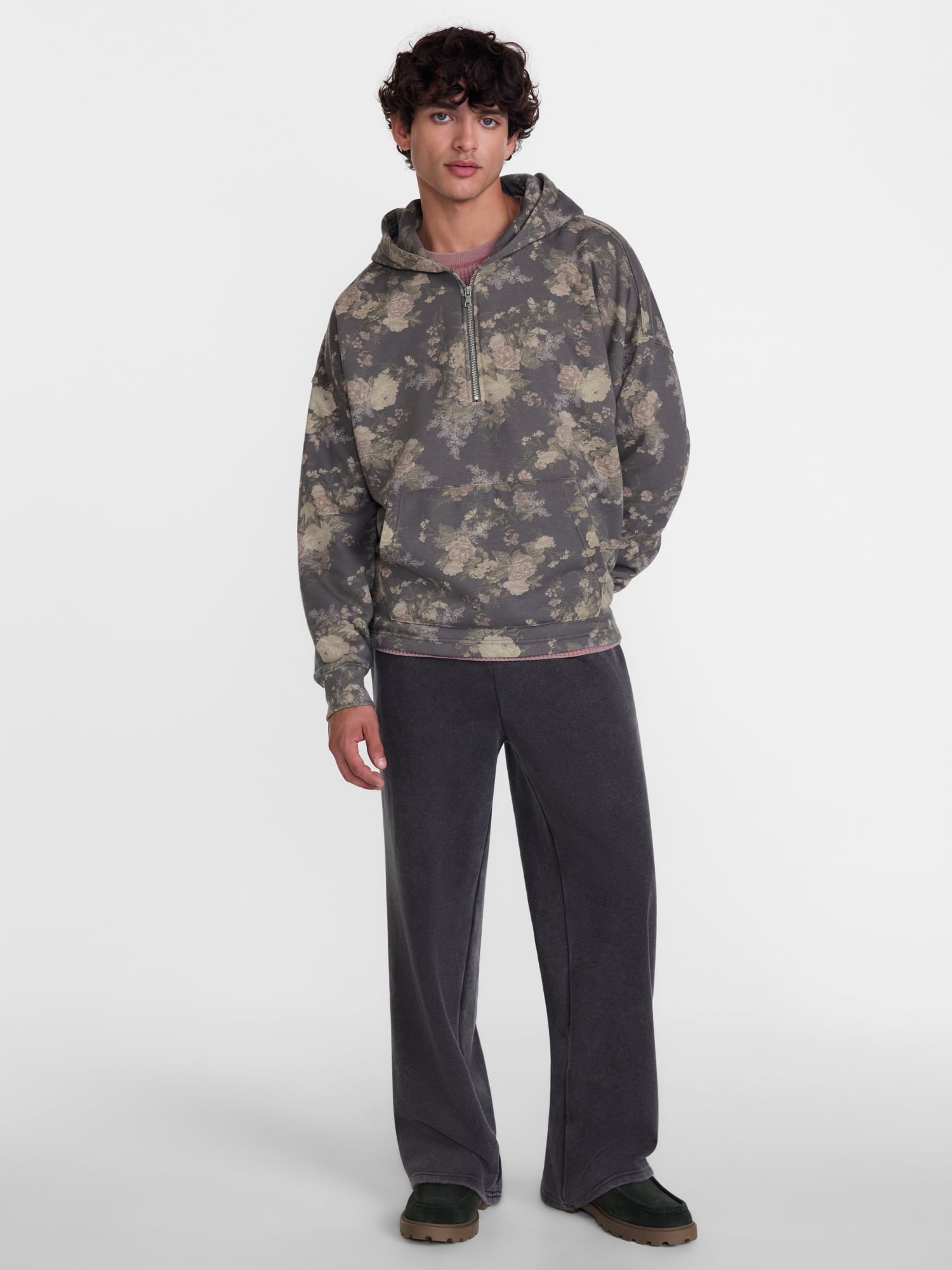No Boundaries Boxy Fit Half Zip Hoodie Sweatshirt, Men's XS-5XB