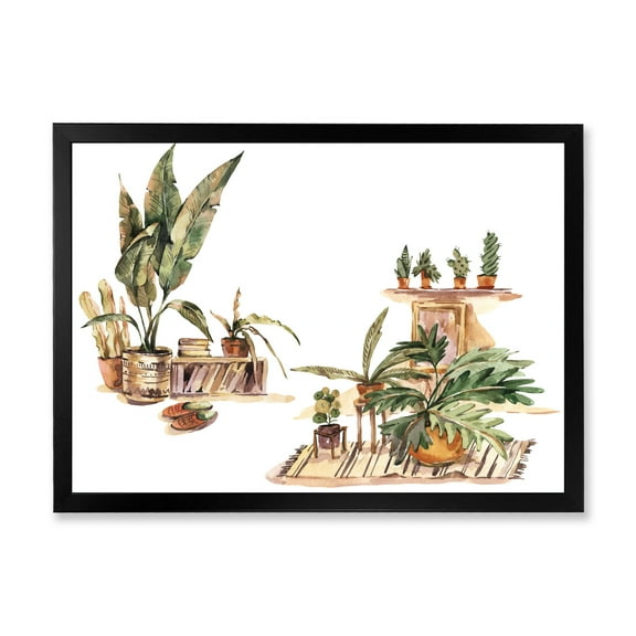 Designart 'Indoor House Plants Urban Jungle in Flowerpots III' Traditional Framed Art Print