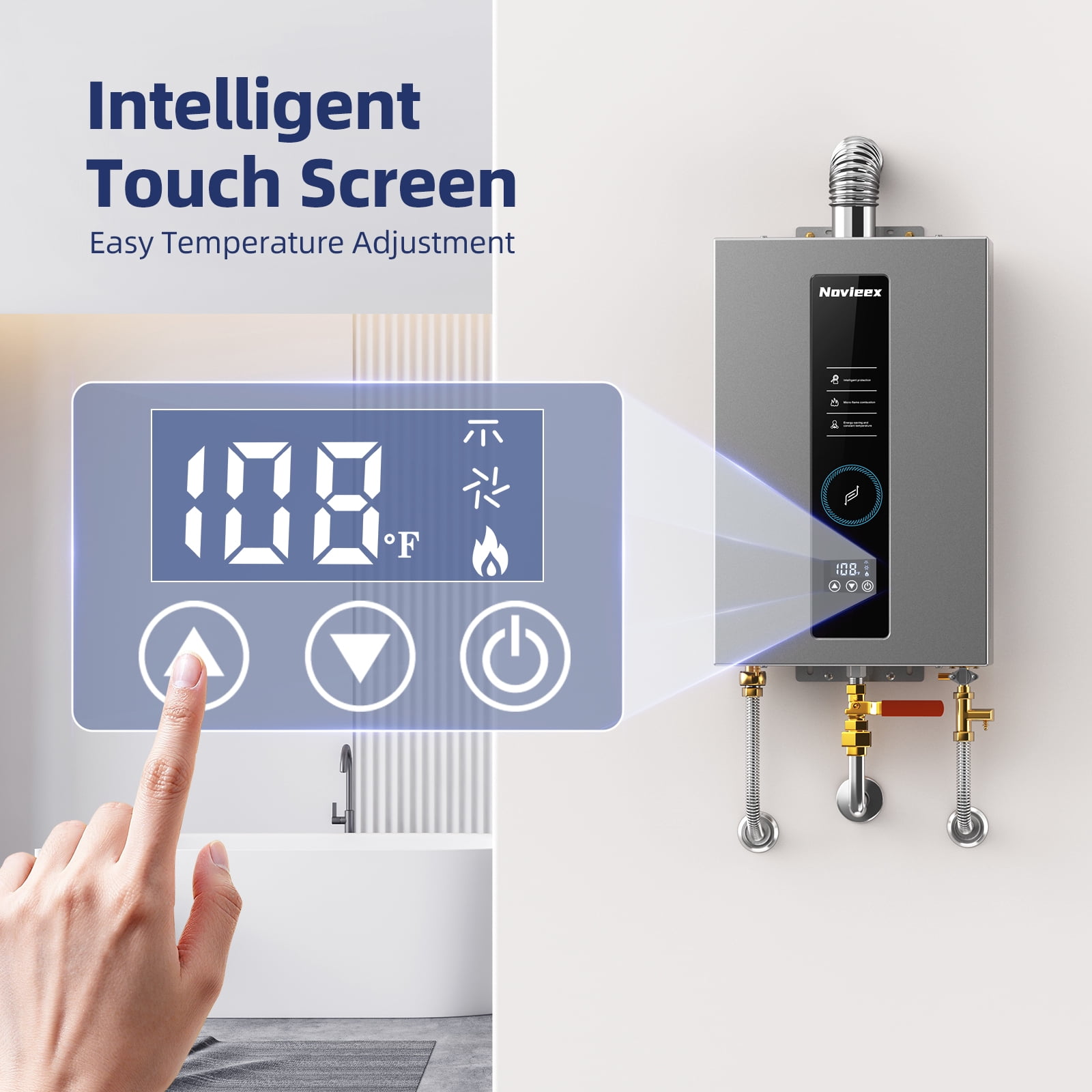 Tankless Water Heater On Demand Water Heater Propane Gas, Up to 4.3 GPM, 100000 BTU Instant Hot Water Heater with LED Display, Indoor Installation, 2-4 Point Use for Family Bathroom Kitchen