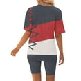 thumbnail image 6 of Wyobmus Women 2 Piece Short Outfits Set Color Blocked Half Sleeve V Neck T Shirt Biker Shorts Loose Fit Workout Tracksuit B-Gray, 6 of 6
