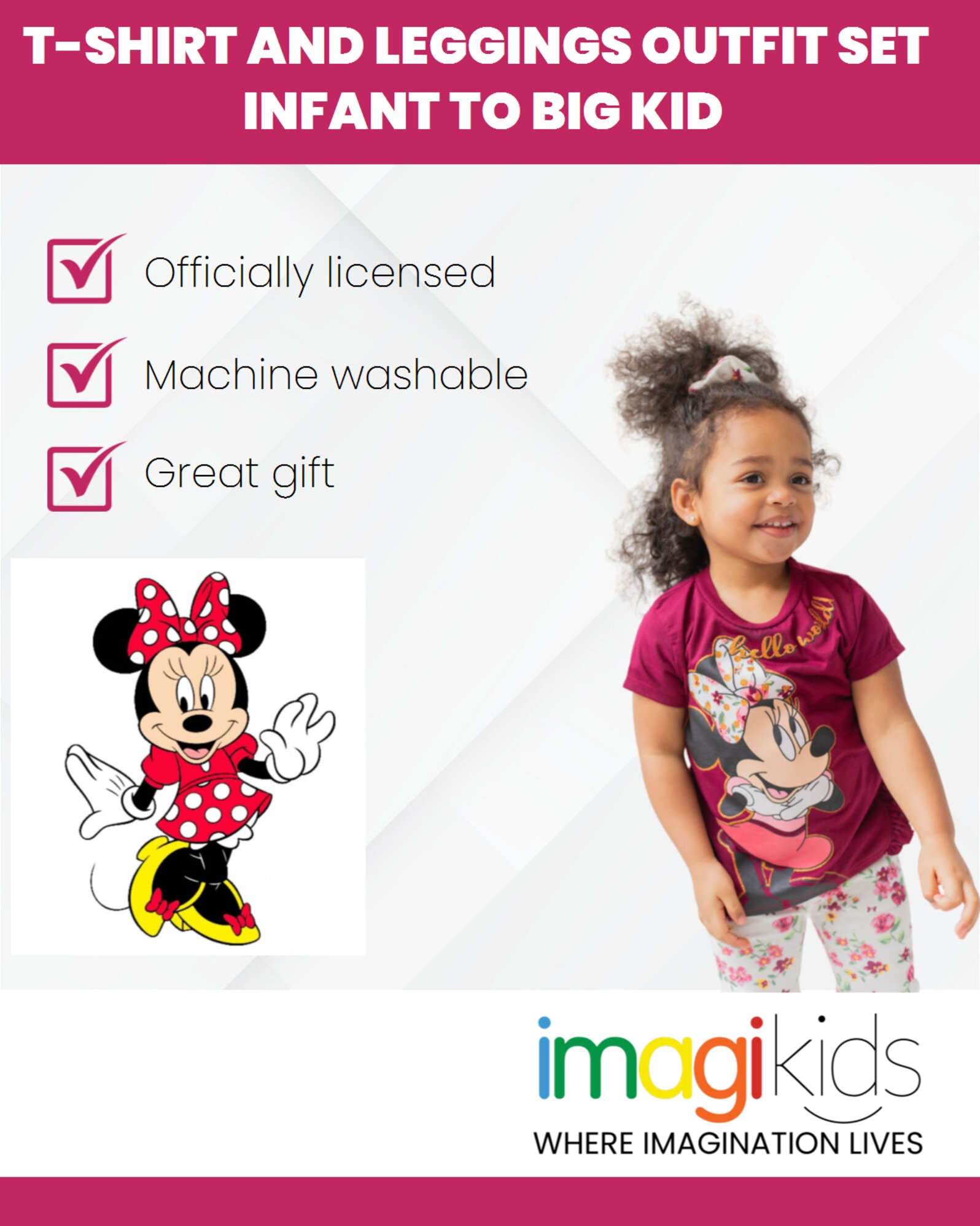Disney Minnie Mouse Infant Baby Girls T-Shirt and Leggings Outfit Set Infant to Little Kid - image 3 of 5