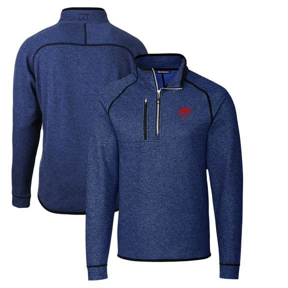 Men's Cutter & Buck Heather Royal Buffalo Bills Throwback Logo Mainsail Sweater-Knit Half-Zip Pullover Jacket