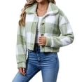 thumbnail image 3 of Tqcoqu Women's Plaid Jackets Long Sleeve Button Front Lapel Fuzzy Fashion Warm Winter Cropped Sherpa Coat, 3 of 8
