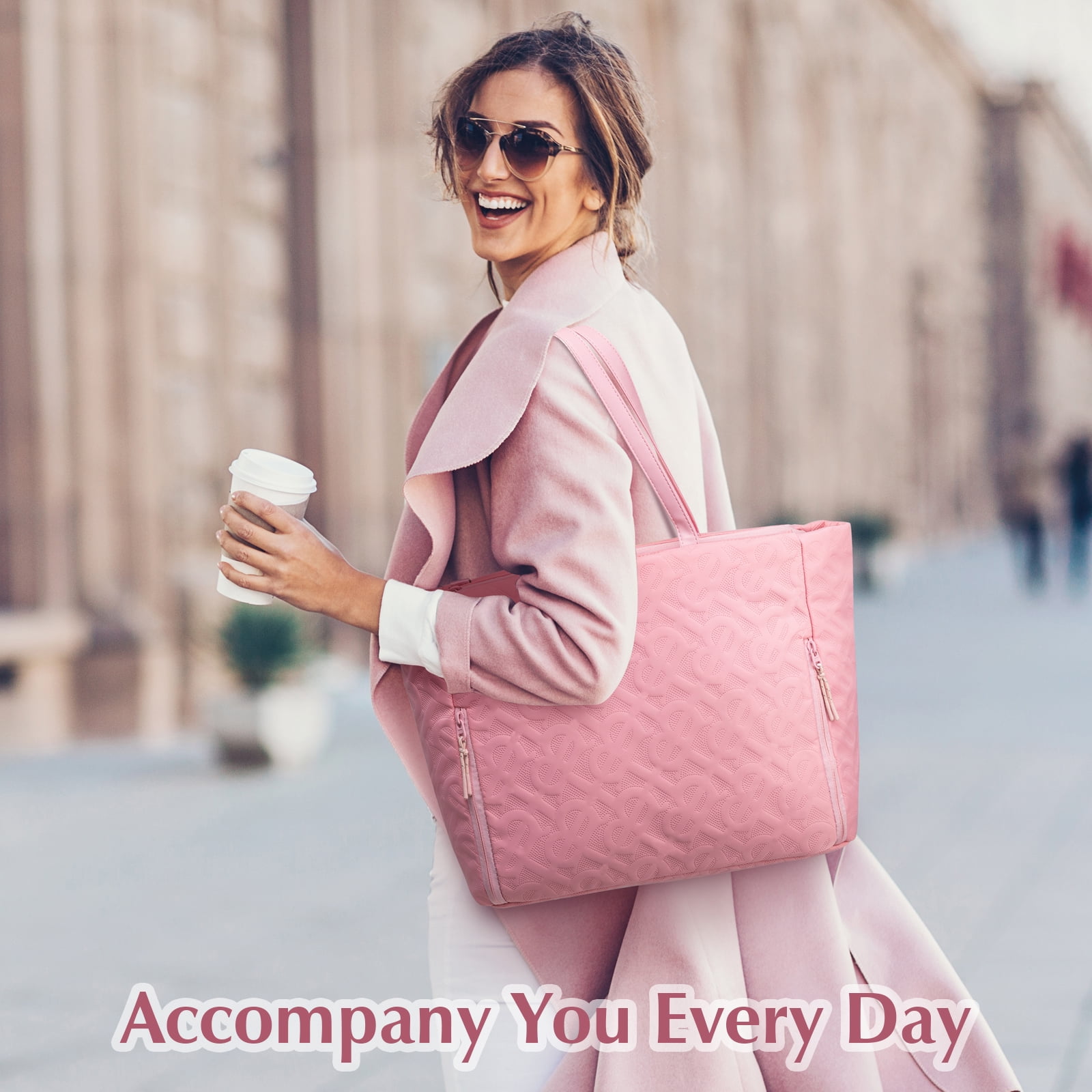 Kabaqoo Shoulder Purses for Women, Ladies Handbags with Computer Compartment Pink