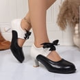 thumbnail image 6 of Abomasnow Women's Round Toe Two Tone Mary Jane Heels Ribbon Bow Tie Block Heel Dress Shoes Vintage Brogue Pumps for Party Daily Wear, 6 of 7