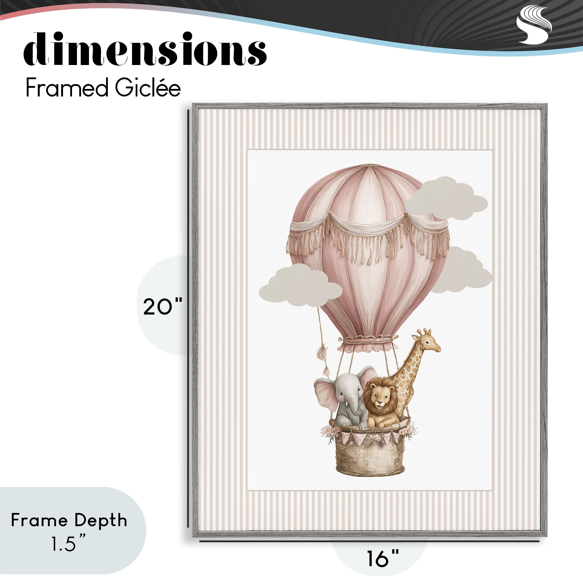 Stupell Industries Hot Air Balloon Animals Pink Gray Framed Giclee Art, design by Christine Simpson Art