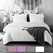 NC Home Fashions 3-Pieces Seersucker Duvet Cover Set, Queen- for Comforter/Quilt/Blanket, with Zipper & Corner Ties-Luxurious, breatable and Ultra soft (Queen, White)