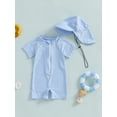 thumbnail image 4 of WIBACKER 0-3T Toddler Baby Boys Seersucker Short Sleeve One Piece Rash Guard Swimsuit Zipper Bathing Suit Swimwear with Hat, 4 of 10