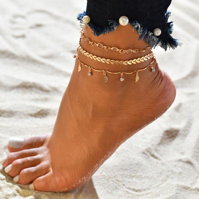 Conjuntos de tobilleras de cadena de concha bohemia para mujer, pulsera de tobillo de lentejuelas en el pie de la pierna, regalo de joyería de playa de verano a la moda Dengxun unisex