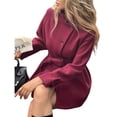 thumbnail image 2 of Abrigo Elegante de Mezcla de Lana con Cuello Alto Simulado y Botonadura Sencilla para Mujer con Cinturón. Vino Tinto M, 2 of 7