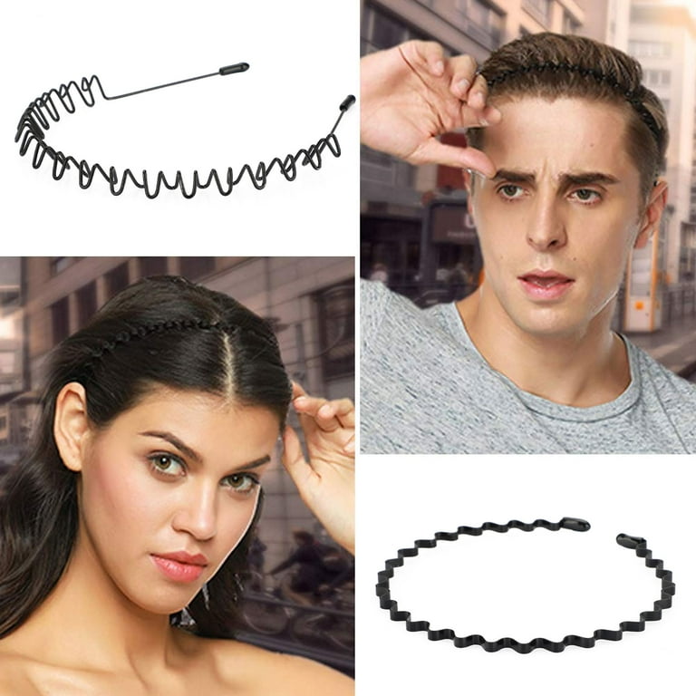 10/6 Pcs Metal Headband Spring Wavy Hair Band, Unisex Hairband for Men  Women, Sports Hair Hoop Non-slip Headwear Hair Accessories (Black) 