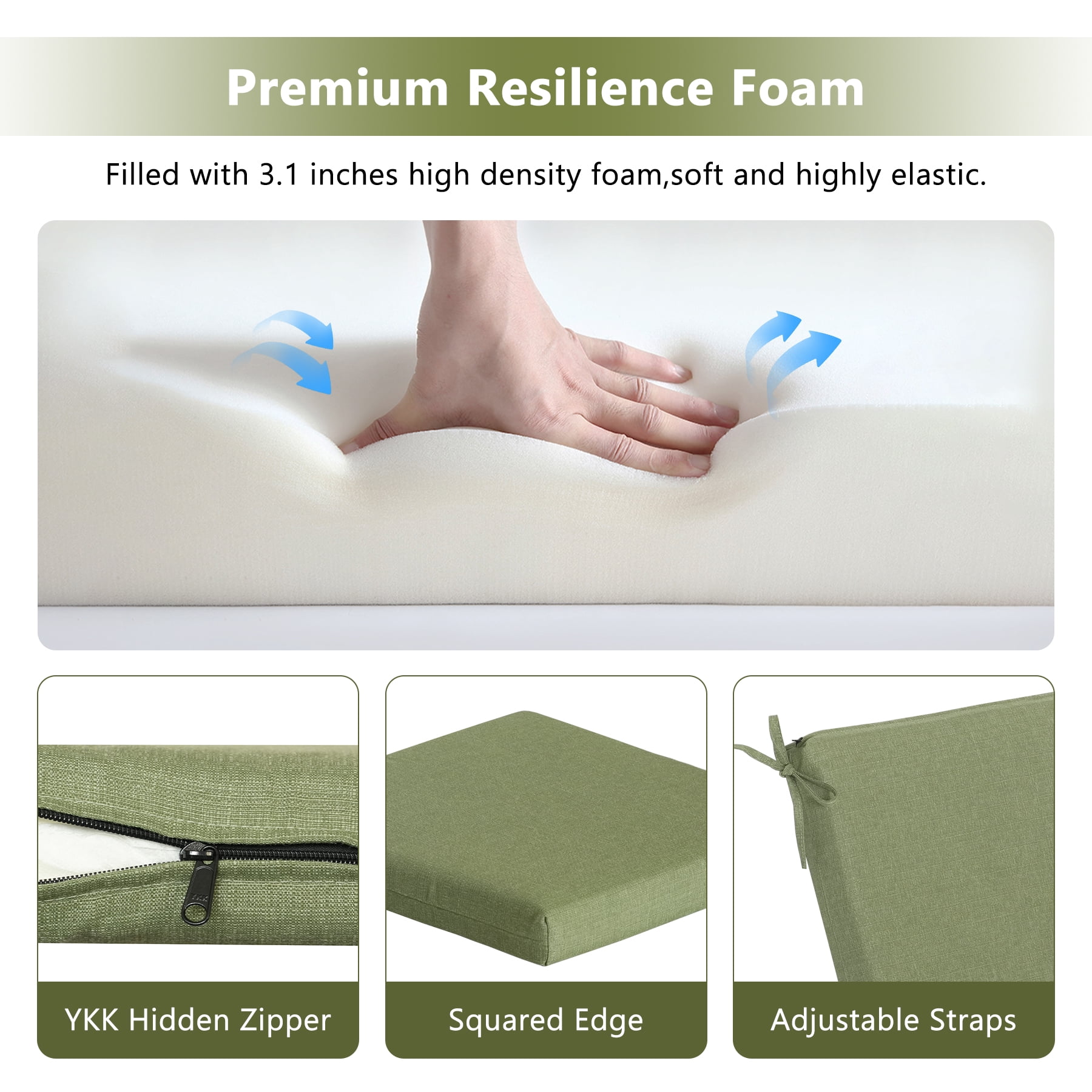 Goodgoods 20" x 20" Outdoor Chair Cushions Set of 2, 30D Foam Water & Fade Resistant, Green
