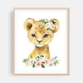 thumbnail image 2 of Lion, Jungle Animals, Safari Animals, Pink Flowers, Girl Nursery - Illustration Animal Watercolor Floral Wildlife Whimsical Unframed Wall Art Print 6 x 8 inches, 2 of 13