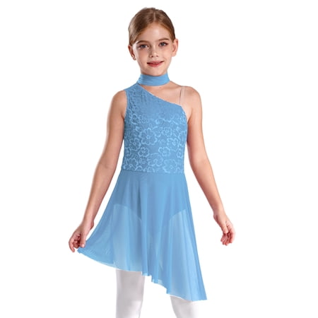 Miutii Kids Girls Sleeveless Lyrical Modern Contemporary Dance Dress Ballet Skirted Leotard Figure Skating Dress Dancewear Light Blue 8