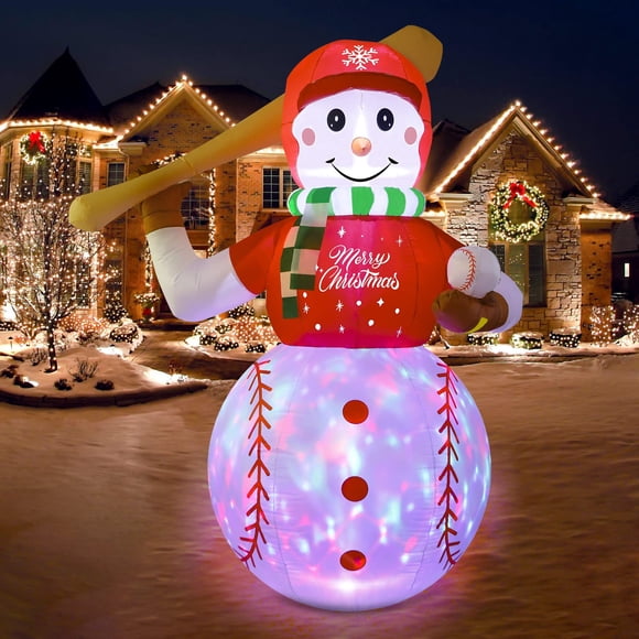 Muñeco de nieve inflable navideño con diseño de béisbol, 180 cm, con LED